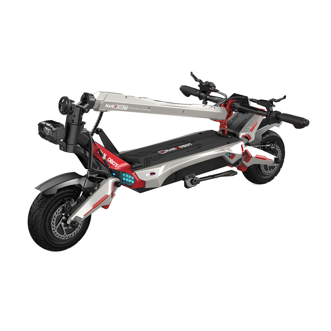 Foldable electric scooter with red and black design